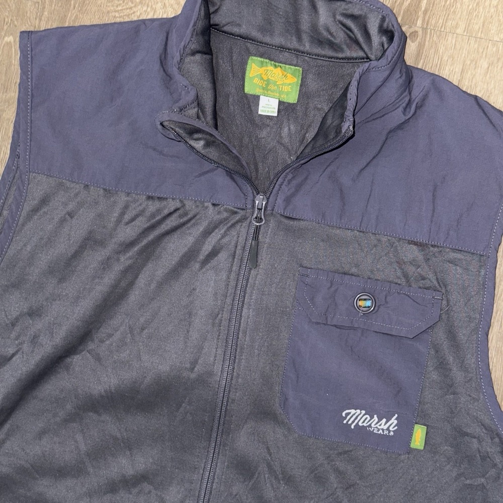 Marsh Wear Performance Full Zip Vest Men's Large Dark Grey Pockets Stretch